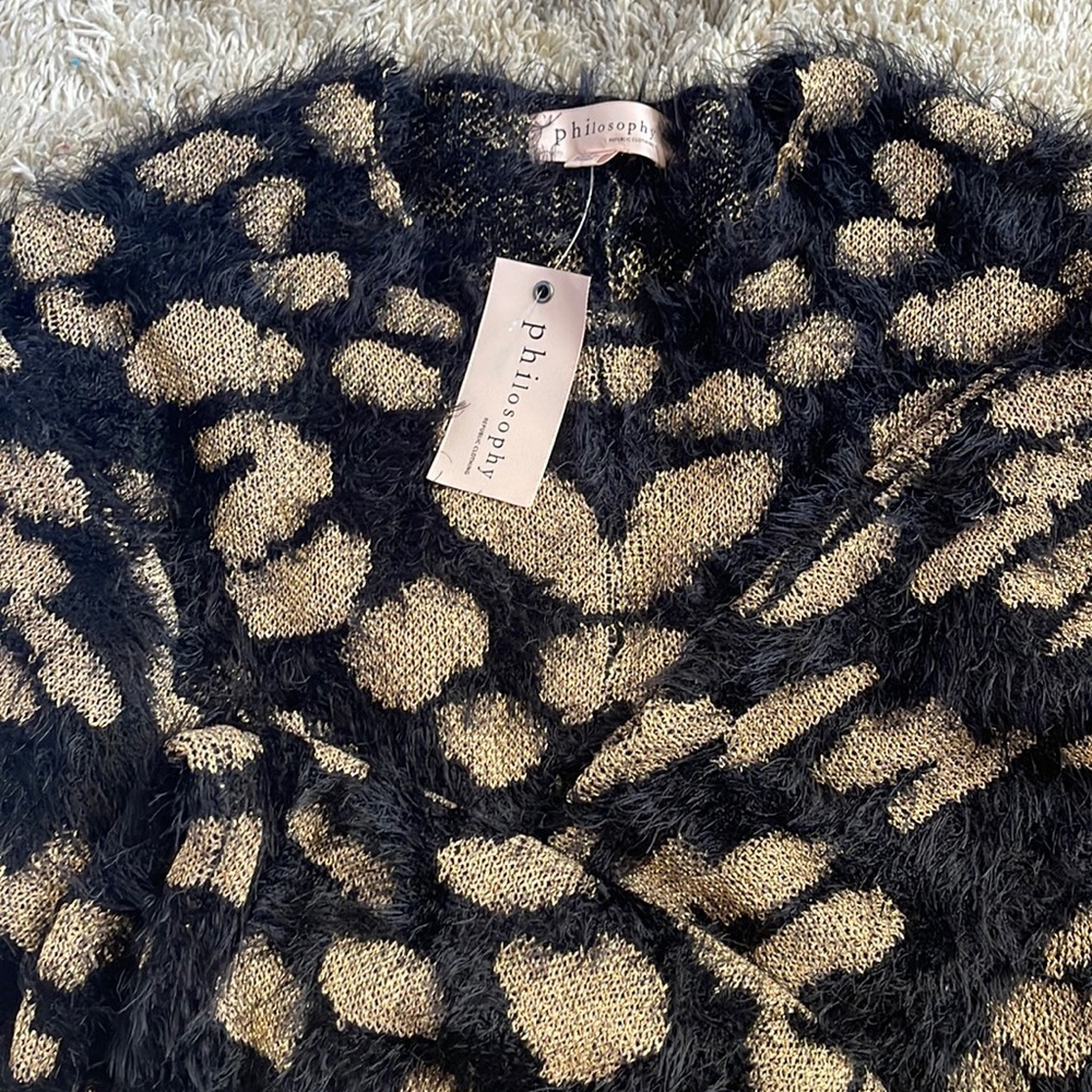 Philosophy black and gold short sleeve sweater NWT Size m